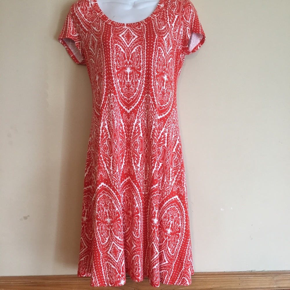 Karen Kane Orange White Cotton Paisley Dress Small